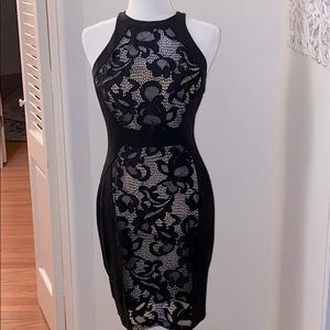 Cache Cocktail Dress - Black/Nude Size 4